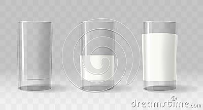 Empty full half milk glass Vector Illustration