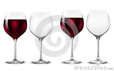 Empty and full transparency wine glass. Vector. Vector Illustration