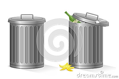 Empty and full vector refuse bin isolated Cartoon Illustration