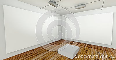 Empty Gallery, Hall with Frames Stock Photo