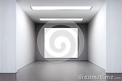 Empty gallery room with clear picture frame sample on light gray wall Stock Photo