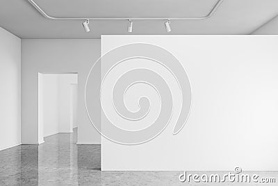Empty gallery with white mock up wall Stock Photo