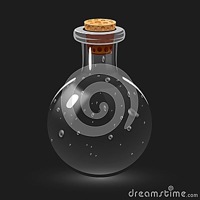 Empty glass chemistry or magic potion bottle. Vector Illustration