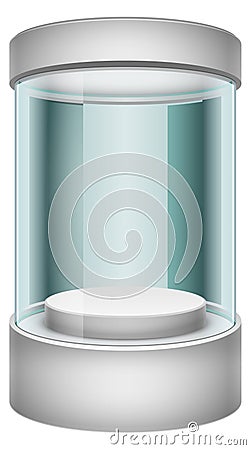 Empty glass cylinder showcase. Display stand mockup Vector Illustration