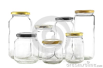 Empty glass jars Stock Photo