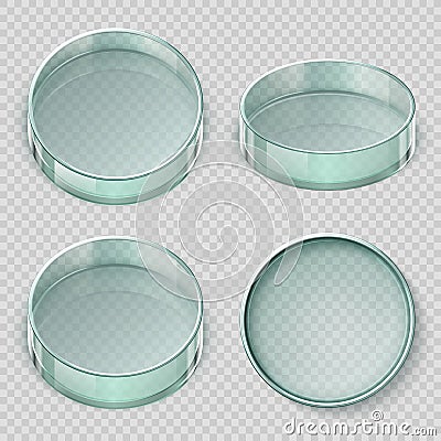 Empty glass petri dish. Biology lab dishes vector illustration isolated on transparent background Vector Illustration