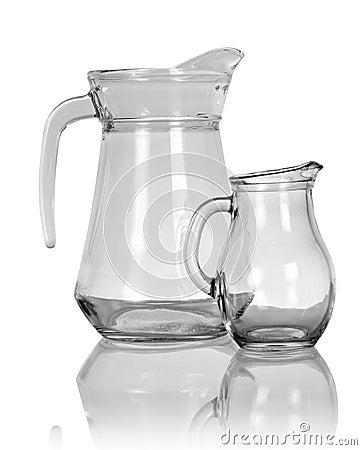 Empty glass pitchers Stock Photo