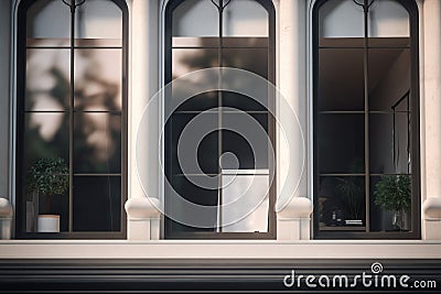 Empty glass shop windows from the street. Mock up. AI generated Stock Photo