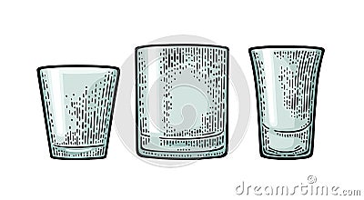 Empty glass vodka, whiskey, rum, tequila. Vector engraving black vintage Vector Illustration