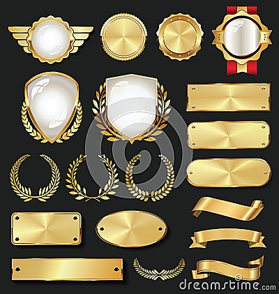 Empty golden labels retro vintage design set Vector Illustration