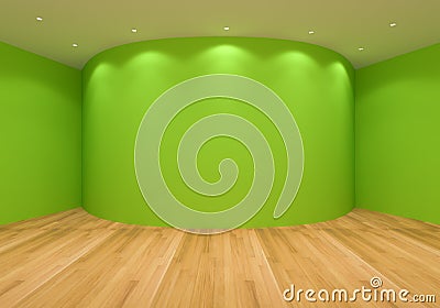 Empty Green Curve Room Stock Photo