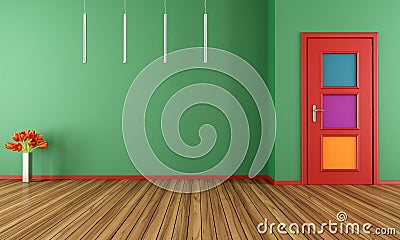 Empty green modern interior with door Stock Photo