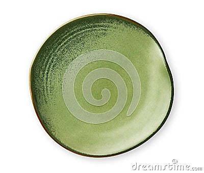 Empty green plate with wavy edge, Frilled plate in wavy pattern, View from above isolated on white background with clipping path Stock Photo