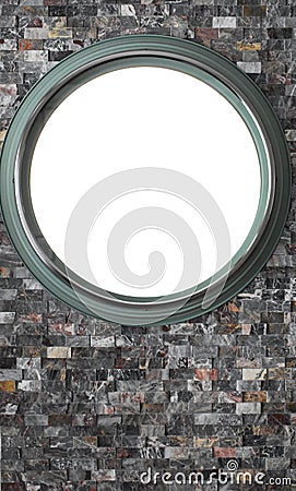 Empty green round frame on small and colorful brick wall Stock Photo