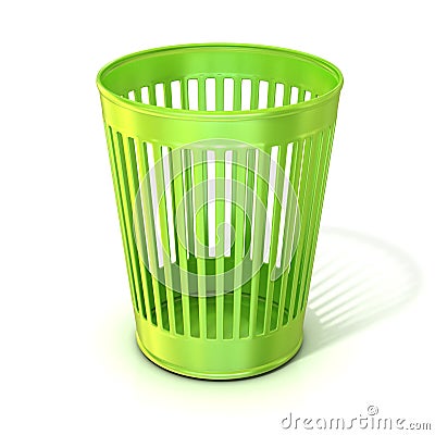 Empty green trash bin, garbage can Stock Photo