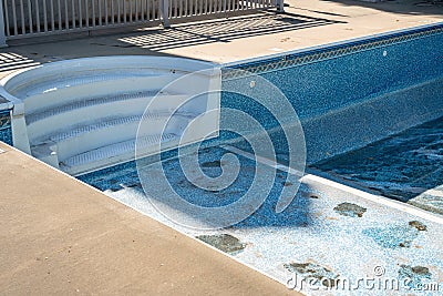 Replacing and repairing old vinyl liner of swimming pool Stock Photo