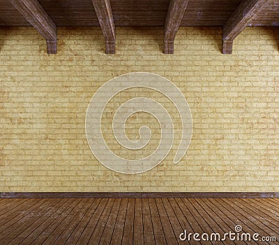 Empty grunge room with old brick wall Stock Photo