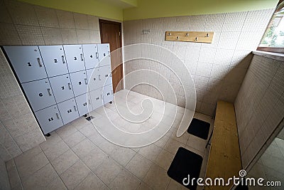 Gym changing room with storage locks Stock Photo