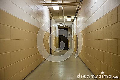 Empty Hallway, Cinder Blocks, Bricks Stock Photo