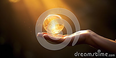 An empty hand carrying a flame of faith, in a bubble, with morning sunshine Cartoon Illustration