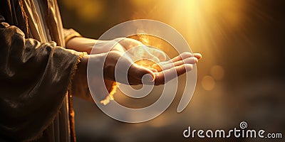 An empty hand carrying a flame of faith with morning sunshine Cartoon Illustration