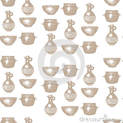 Empty hand drawn cooking dishes, seamless pattern Stock Photo