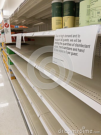 Empty Hand Sanitizer Racks at Denver Target During Corona Virus COVID-19 Outbreak 2020 Editorial Stock Photo