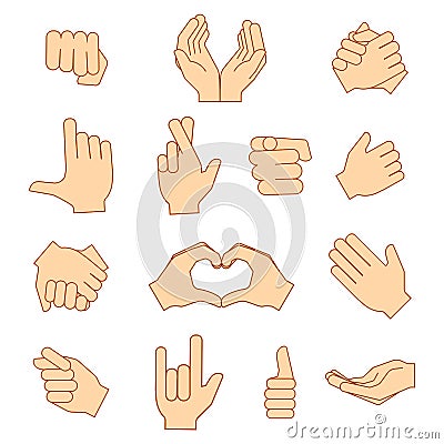 Empty hands holding protect giving gestures icons set isolated on white. Vector Illustration