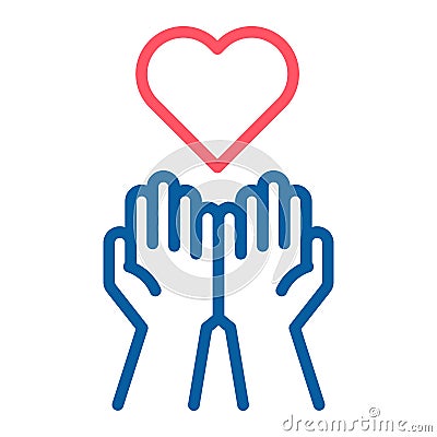 Empty hands receiving red Heart icon. Accepting love, help, kind Vector Illustration