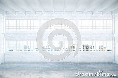Empty hangar with city view Stock Photo