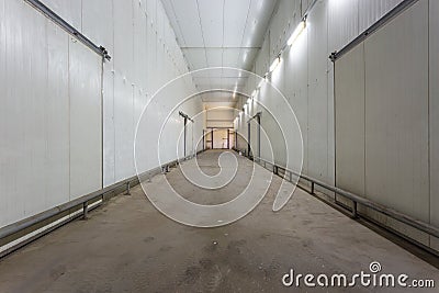 Empty hangar for fruits and vegetables in storage stock. production warehouse. Plant Industry Stock Photo