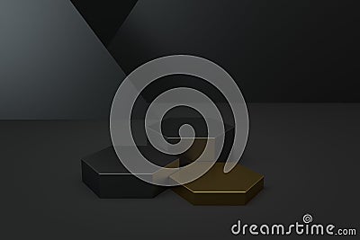 Empty hexagon showcase, product presentation background, 3d rendering Stock Photo