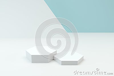 Empty hexagon showcase, product presentation background, 3d rendering Stock Photo