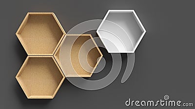 Empty hexagons wooden shelves Stock Photo