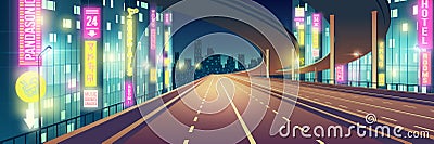 Empty highway in night city cartoon vector Vector Illustration