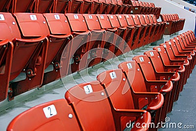 Empty hockey arena seats waiting for spectators Stock Photo