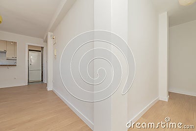 Empty home with hallways with light oak floorboards Stock Photo
