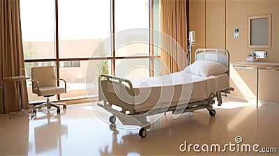 Empty Hospital Bed In A Quiet Room. Generative AI Stock Photo
