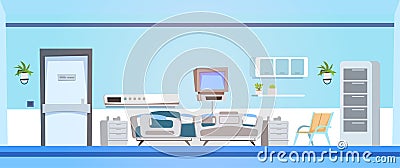 Empty Hospital Ward Background Clinic Room Interior With Bed Vector Illustration