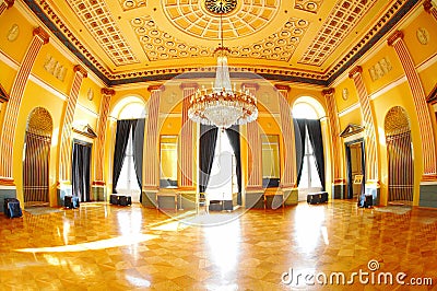 Empty hotel hall, luxury ballroom for banquet or dance, space for conference or event. Architecture, interior and room Stock Photo