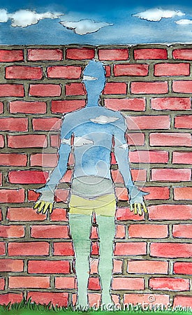 Empty human surrealism watercolor Cartoon Illustration