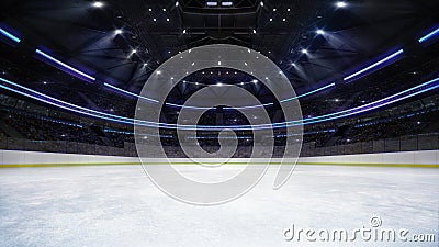 Empty ice rink arena inside view illuminated by spotlights Cartoon Illustration