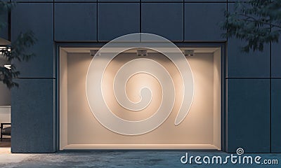 Empty illuminated storefront. night time. 3d rendering. Copy space. Empty space. Stock Photo