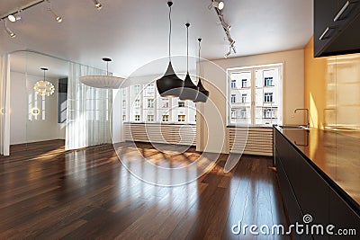 Empty interior residence with hardwood floors . Stock Photo