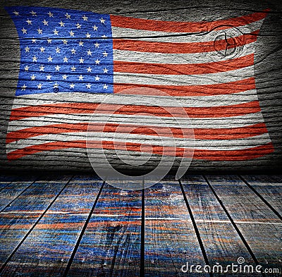 Empty interior room with american flag colors Stock Photo