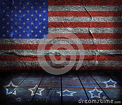 Empty interior room with american flag colors Stock Photo