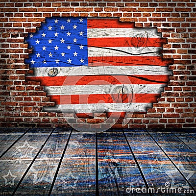 Empty interior room with american flag colors Stock Photo