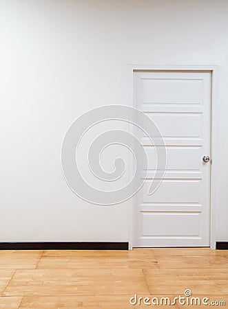 Empty interior with white wall, white door and wooden floor Stock Photo