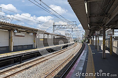 An empty Japanese railway station Stock Photo