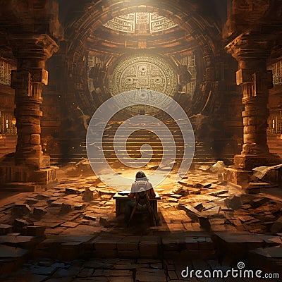 Empty journal surrounded by ancient artifacts and mystical elements Stock Photo